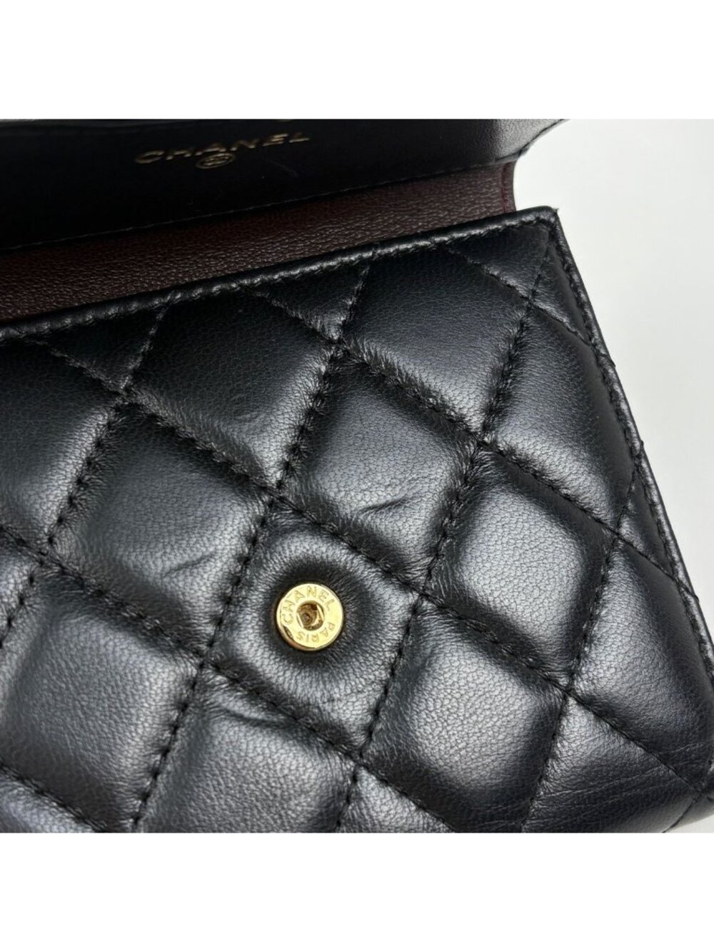 Chanel CC Logo Trifold Wallet Quilted Leather Black - Picture 5 of 10